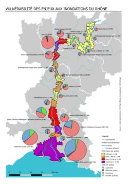 Carte de synthèse des dommages moyens annualisés liés aux inondations du Rhône